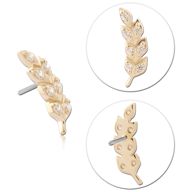 14K GOLD JEWELED ATTACHMENT TITANIUM THREADLESS PIN