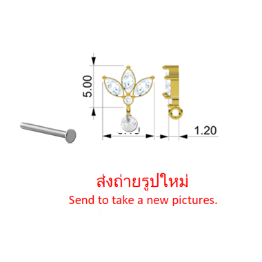 14K YELLOW GOLD TOP WITH TITANIUM THREADLESS PIN MARQUISE TRIO WITH SINGLE GEM CHARM