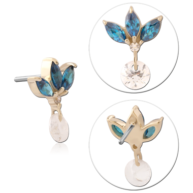 14K YELLOW GOLD TOP WITH TITANIUM THREADLESS PIN MARQUISE TRIO WITH SINGLE GEM CHARM