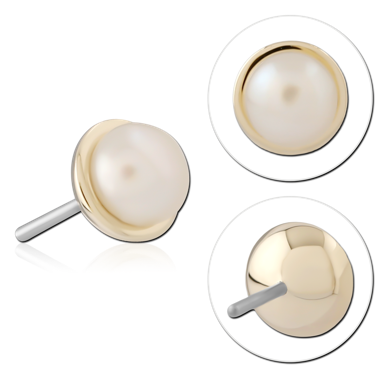 14K YELLOW GOLD PEARL CABOCHON TOP WITH TITANIUM THREADLESS PIN
