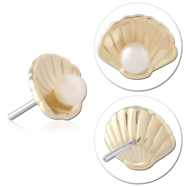 14K YELLOW GOLD THREADLESS ATTACHMENT SEASHELL WITH PEARL ACCENT