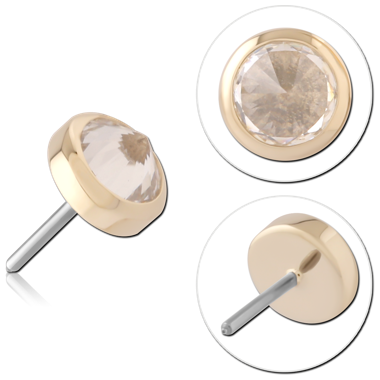 14K YELLOW GOLD TOP WITH TITANIUM THREADLESS PIN BEZEL ROUND CLEAR GEM