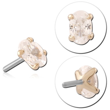 14K YELLOW GOLD TOP WITH TITANIUM THREADLESS PIN PRONG SET OVAL GEM