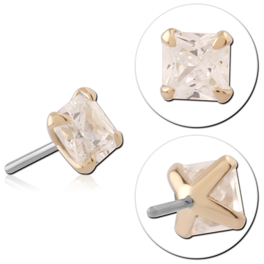 14K YELLOW GOLD TOP WITH TITANIUM THREADLESS PIN PRONG SET SQUARE OCTAGON GEM