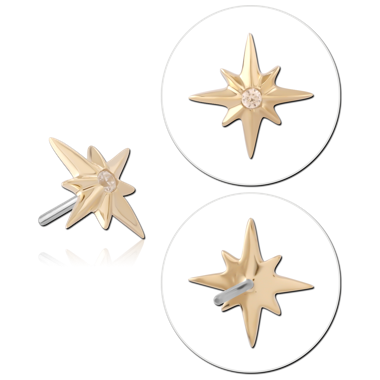 14K YELLOW GOLD TOP WITH TITANIUM THREADLESS TOP EIGHT POINT STAR GEM