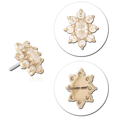 14K YELLOW GOLD TOP WITH TITANIUM THREADLESS PIN FLORAL GEM CLUSTER