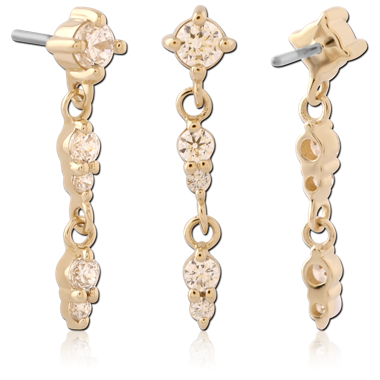 14K YELLOW GOLD TOP WITH TITANIUM THREADLESS PIN GRADUATED GEM DANGLE