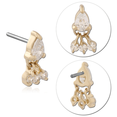 14K GOLD JEWELED ATTACHMENT TITANIUM THREADLESS PIN