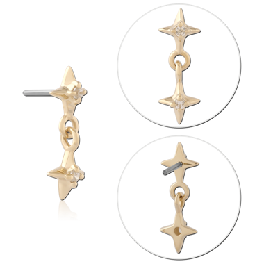 14K YELLOW GOLD THREADLESS TOP DOUBLE STAR WITH CENTER GEMS
