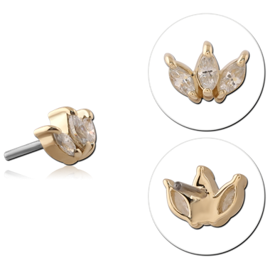 14K YELLOW GOLD THREADLESS TOP TRIPLE MARQUISE GEM FAN