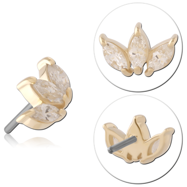 14K YELLOW GOLD TOP WITH TITANIUM THREADLESS PIN TRIPLE MARQUISE FAN GEM