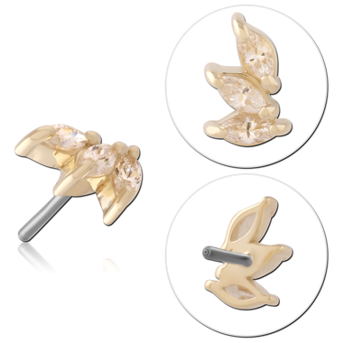 14K YELLOW GOLD THREADLESS TOP CURVED TRIPLE MARQUISE GEM LEFT