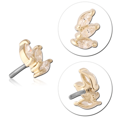 14K YELLOW GOLD THREADLESS TOP CURVED TRIPLE MARQUISE GEM RIGHT