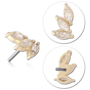 14K YELLOW GOLD TOP WITH TITANIUM THREADLESS PIN LEFT CURVE TRIPLE MARQUISE GEM