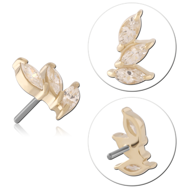 14K YELLOW GOLD TOP WITH TITANIUM THREADLESS PIN RIGHT CURVE TRIPLE MARQUISE GEM