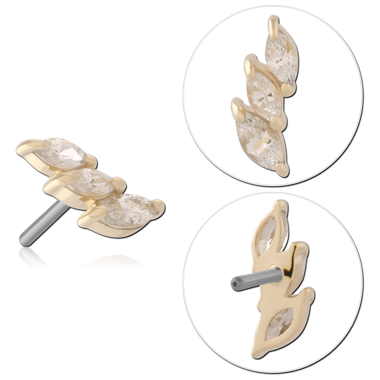 14K YELLOW GOLD TOP WITH TITANIUM THREADLESS PIN TRIPLE MARQUISE GEM LEFT