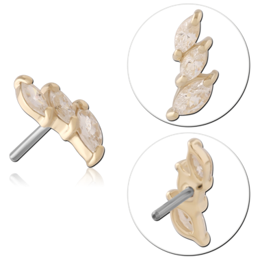 14K YELLOW GOLD TOP WITH TITANIUM THREADLESS PIN RIGHT STACKED TRIPLE MARQUISE GEM