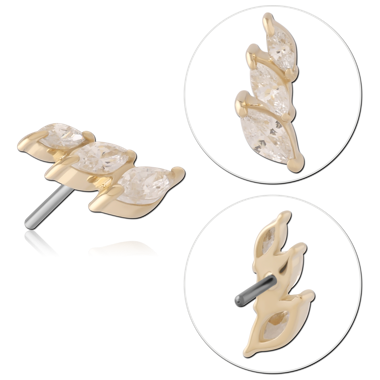 14K YELLOW GOLD THREADLESS TOP LINEAR TRIPLE MARQUISE GEM LEFT