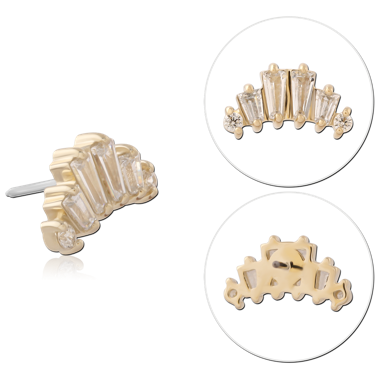 14K YELLOW GOLD BAGUETTE FAN GEM WITH TITANIUM THREADLESS TOP
