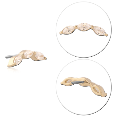 14K YELLOW GOLD TRIPLE MARQUISE GEM BAR WITH TITANIUM THREADLESS TOP