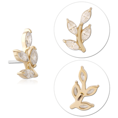 14K YELLOW GOLD LEAF BRANCH MARQUISE GEMS WITH TITANIUM THREADLESS TOP