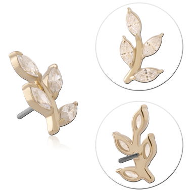 14K YELLOW GOLD THREADLESS TOP TRIPLE MARQUISE LEAF GEM CLUSTER
