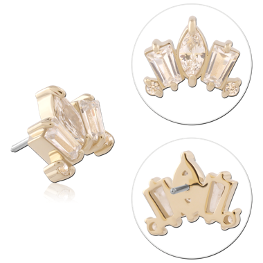 14K YELLOW GOLD THREADLESS TOP MARQUISE AND BAGUETTE GEM CROWN CLUSTER