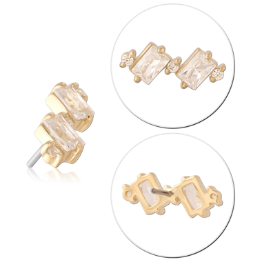 14K YELLOW GOLD DOUBLE BAGUETTE GEM WITH TITANIUM THREADLESS TOP