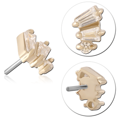 14K YELLOW GOLD TAPERED BAGUETTE TRIO GEM WITH TITANIUM THREADLESS TOP