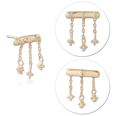 14K GOLD THREADLESS ATTACHMENT TRIPLE CHAIN DANGLE WITH GEM CHARMS