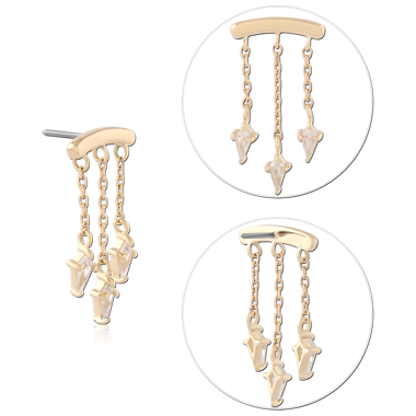 14K YELLOW GOLD TOP WITH TITANIUM THREADLESS PIN TRIPLE CHAIN DANGLE
