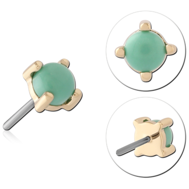 14K YELLOW GOLD THREADLESS TOP GREEN CABOCHON PRONG SET