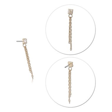 14K YELLOW GOLD JEWELED ATTACHMENT WITH TITANIUM THREADLESS PIN GEM WITH DOUBLE CHAIN CHARM