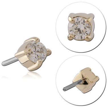 14K YELLOW GOLD JEWELED ATTACHMENT WITH TITANIUM THREADLESS PIN SINGLE ROUND GEM