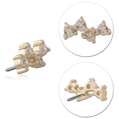 14K YELLOW GOLD JEWELED ATTACHMENT WITH TITANIUM THREADLESS PIN CLUSTER GEM
