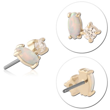 14K YELLOW GOLD THREADLESS TOP MARQUISE OPAL AND ROUND CLEAR GEM