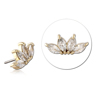 14K YELLOW GOLD JEWELED ATTACHMENT WITH TITANIUM THREADLESS PIN FIVE MARQUISE GEM FAN