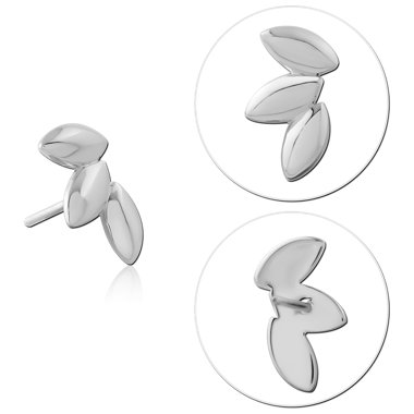 14K WHITE GOLD THREADLESS TOP CURVED TRIPLE MARQUISE LEAF CLUSTER DESIGN