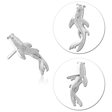 14K WHITE GOLD TOP WITH TITANIUM THREADLESS PIN KOI FISH LEFT