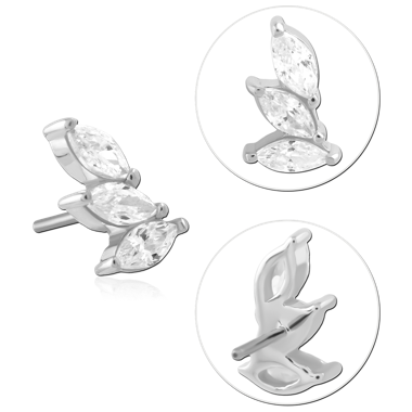 14K WHITE GOLD JEWELED ATTACHMENT TITANIUM THREADLESS PIN