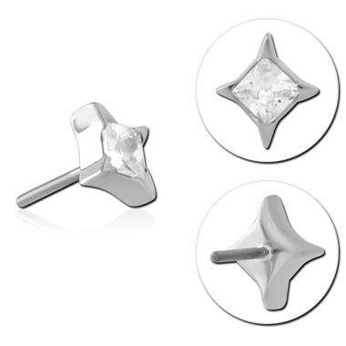 14K WHITE GOLD  JEWELED ATTACHMENT TITANIUM THREADLESS PIN