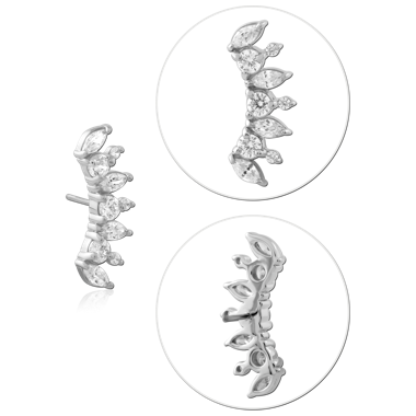 14K WHITE GOLD TOP WITH TITANIUM THREADLESS PIN CURVED MARQUISE AND ROUND GEMS