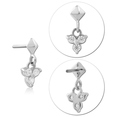 14K WHITE GOLD TOP WITH TITANIUM THREADLESS PIN TRIPLE GEM DANGLE