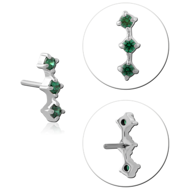 14K WHITE GOLD THREADLESS TOP TRIPLE BLACK GEM PRONG SET CURVE