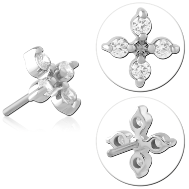 14K WHITE GOLD  JEWELED ATTACHMENT TITANIUM THREADLESS PIN