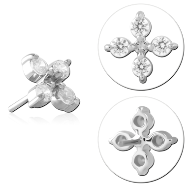 14K WHITE GOLD  JEWELED ATTACHMENT TITANIUM THREADLESS PIN