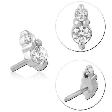 14K WHITE GOLD TOP WITH TITANIUM THREADLESS PIN GRADUATED TRIPLE GEM CLUSTER