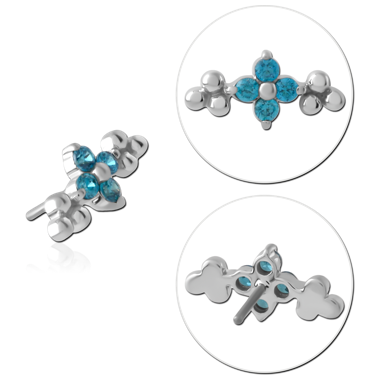 14K WHITE GOLD THREADLESS TOP FLOWER CLUSTER PRONG SET GEMS