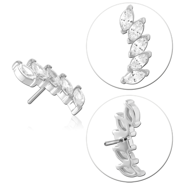 14K WHITE GOLD THREADLESS TOP FIVE MARQUISE GEM CURVED CLUSTER