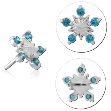 14K WHITE GOLD TOP WITH TITANIUM THREADLESS PIN SNOWFLAKE SIX GEM TIPS